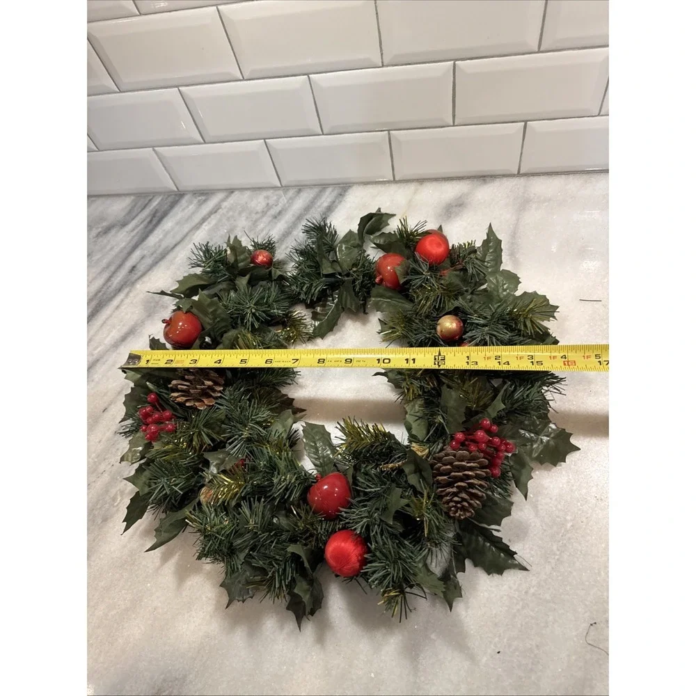 Pair Of Vintage Holiday Wreaths/candle Rings With Apples/berries/pine‎ Cones